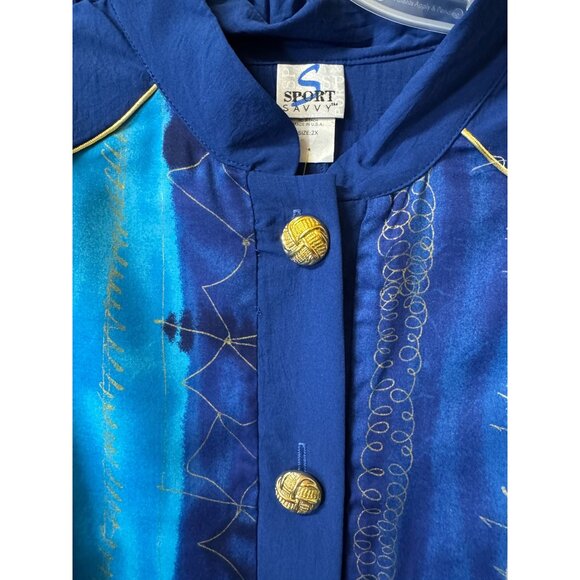 Sport Savvy Mandarin Collar‎ LeChute Jacket Pants Set 2X Blue Abstract Button-Up - Picture 2 of 9